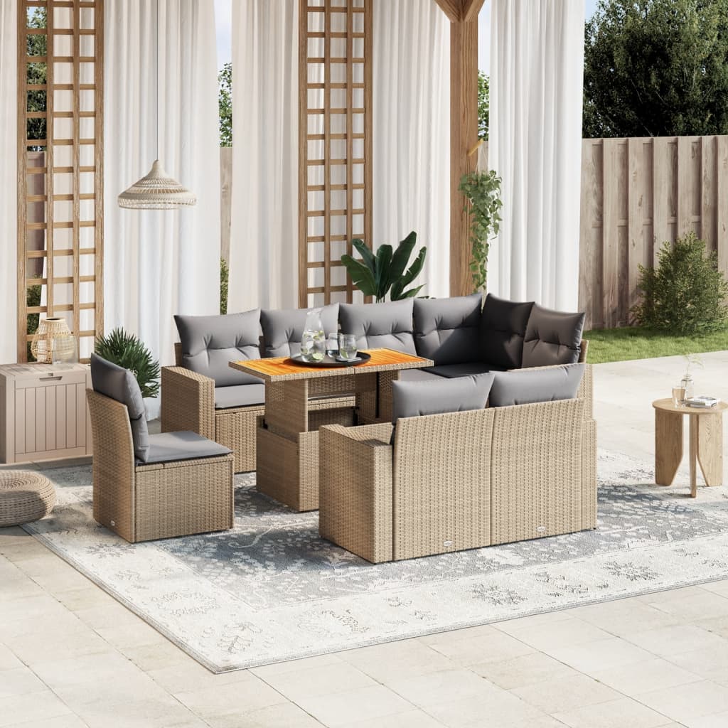 vidaXL 9-piece Poly Rattan Lounge Set with Cushions Black