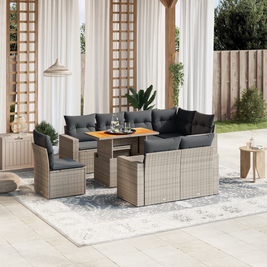 vidaXL 9-piece Poly Rattan Lounge Set with Cushions Black