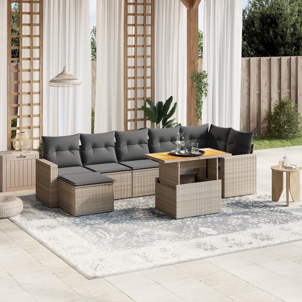 vidaXL 8-delige Loungeset met kussens poly rattan zwart