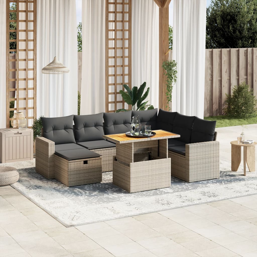 vidaXL 8-delige Loungeset met kussens poly rattan zwart