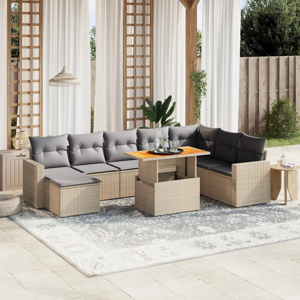 vidaXL 9-delige Loungeset met kussens poly rattan zwart