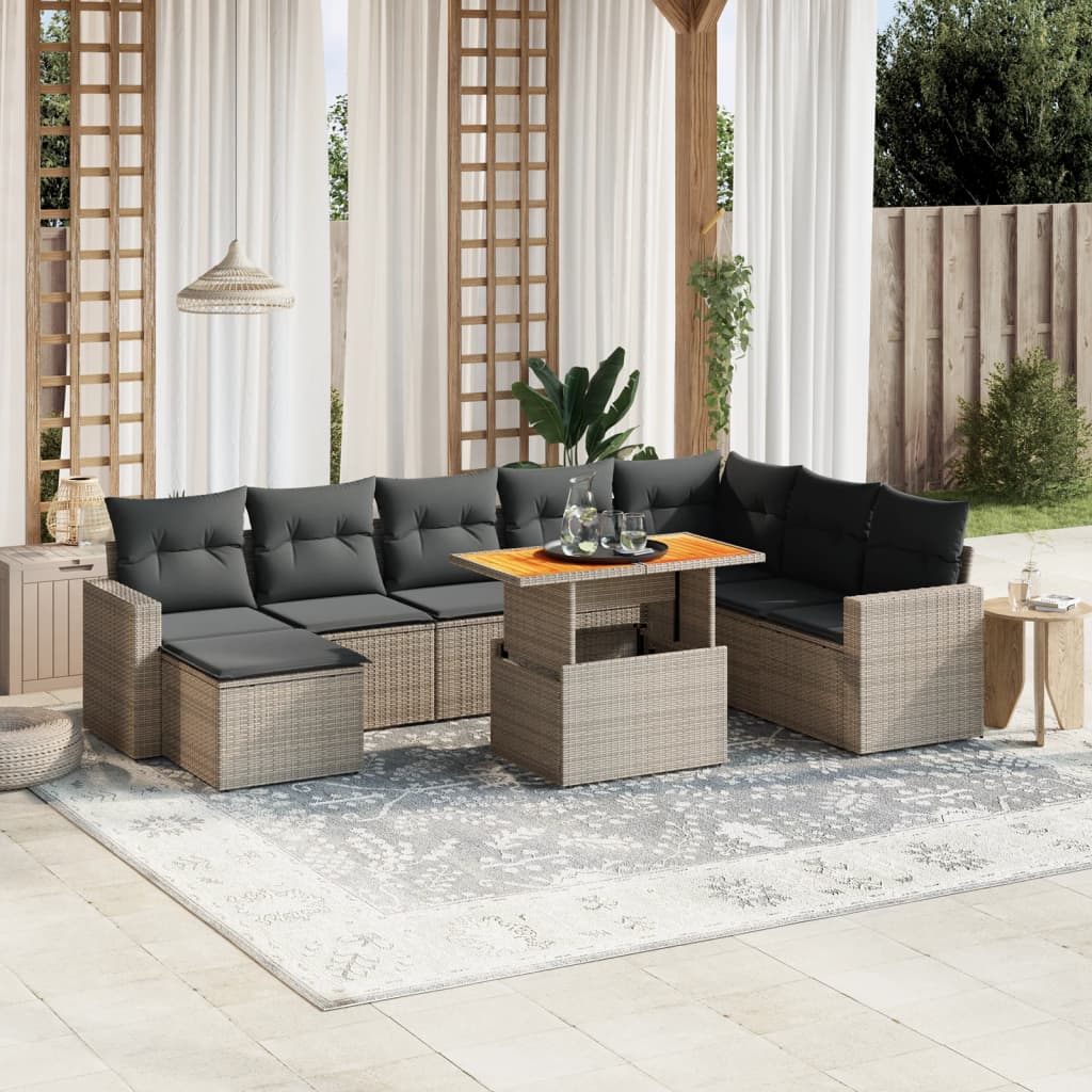 vidaXL 9-delige Loungeset met kussens poly rattan zwart