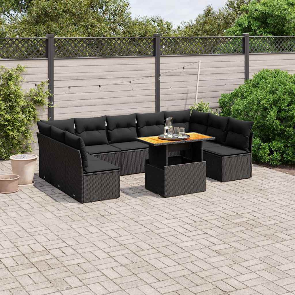 vidaXL 10-Piece Lounge Set with Cushions Poly Rattan Black