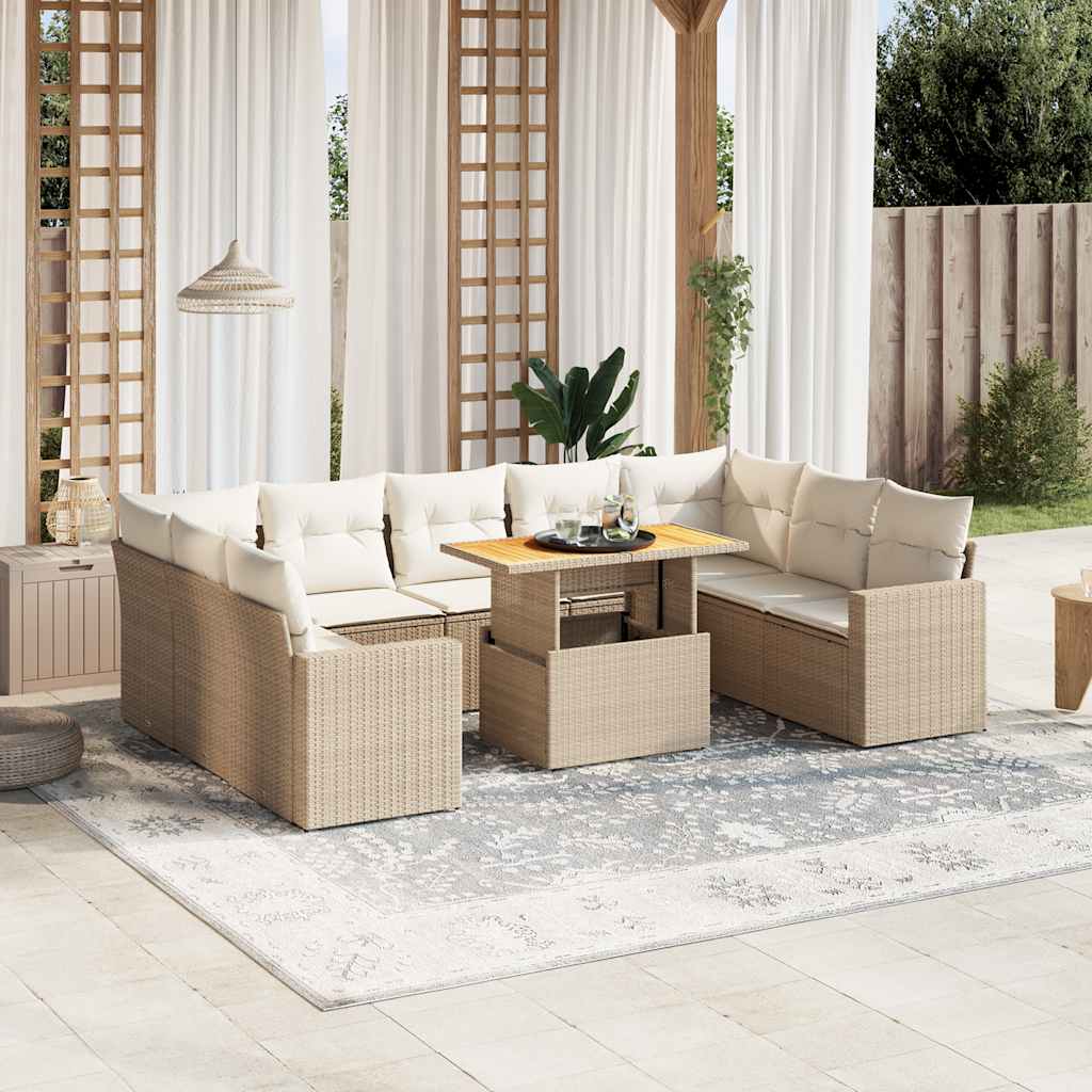 vidaXL 10-Piece Lounge Set with Cushions Poly Rattan Black