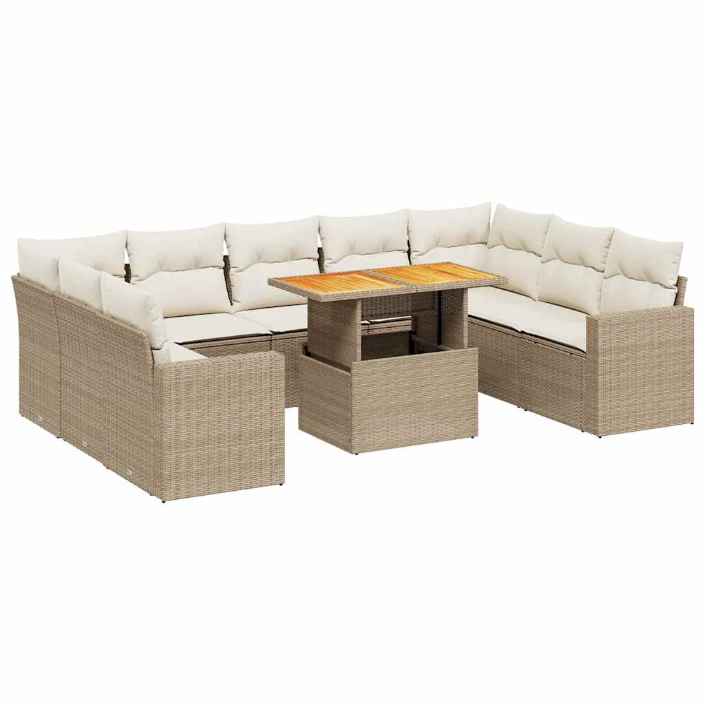 vidaXL 10-Piece Lounge Set with Cushions Poly Rattan Black