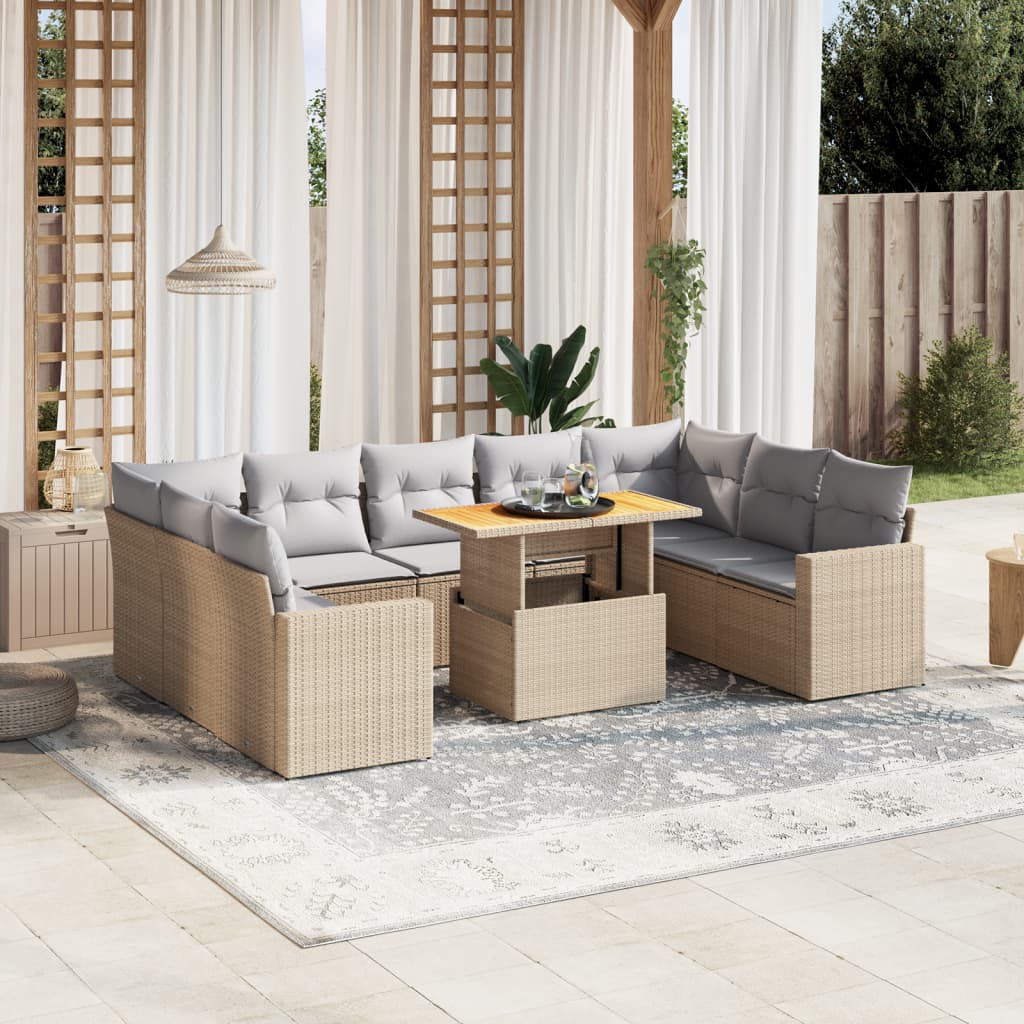 vidaXL 10-Piece Lounge Set with Cushions Poly Rattan Black
