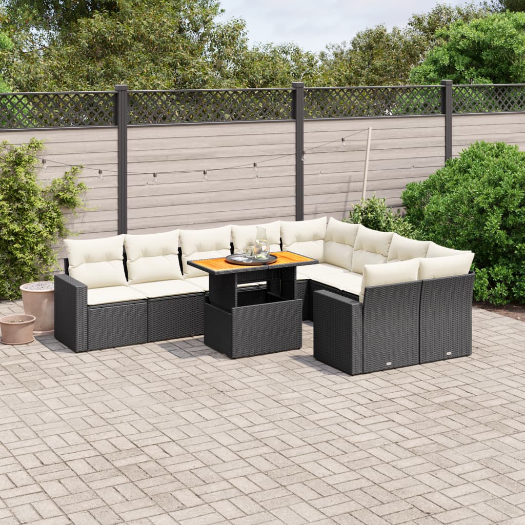 vidaXL 10-Piece Lounge Set with Cushions Poly Rattan Black