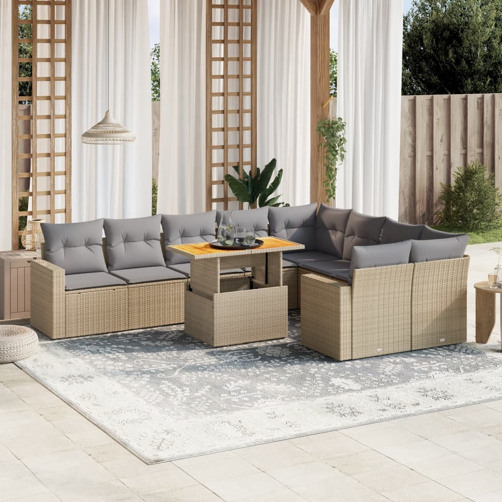 vidaXL 10-Piece Lounge Set with Cushions Poly Rattan Black