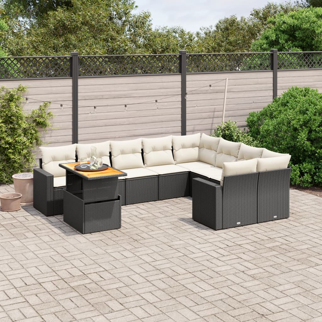 vidaXL 10-Piece Lounge Set with Cushions Poly Rattan Black