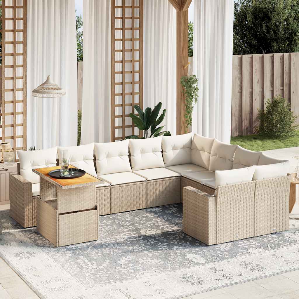 vidaXL 10-Piece Lounge Set with Cushions Poly Rattan Black