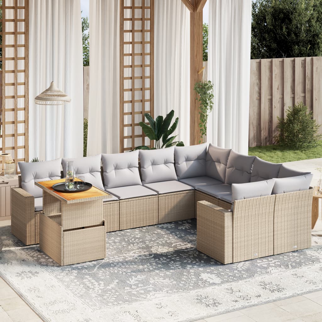vidaXL 10-Piece Lounge Set with Cushions Poly Rattan Black