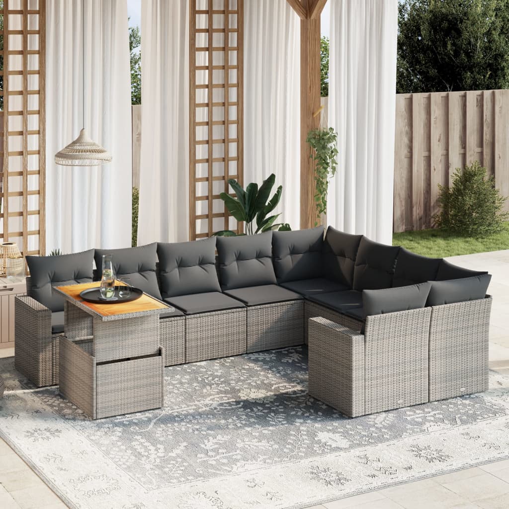 vidaXL 10-Piece Lounge Set with Cushions Poly Rattan Black