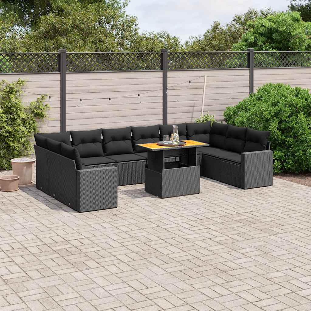 vidaXL 11-delige Loungeset met kussens poly rattan zwart