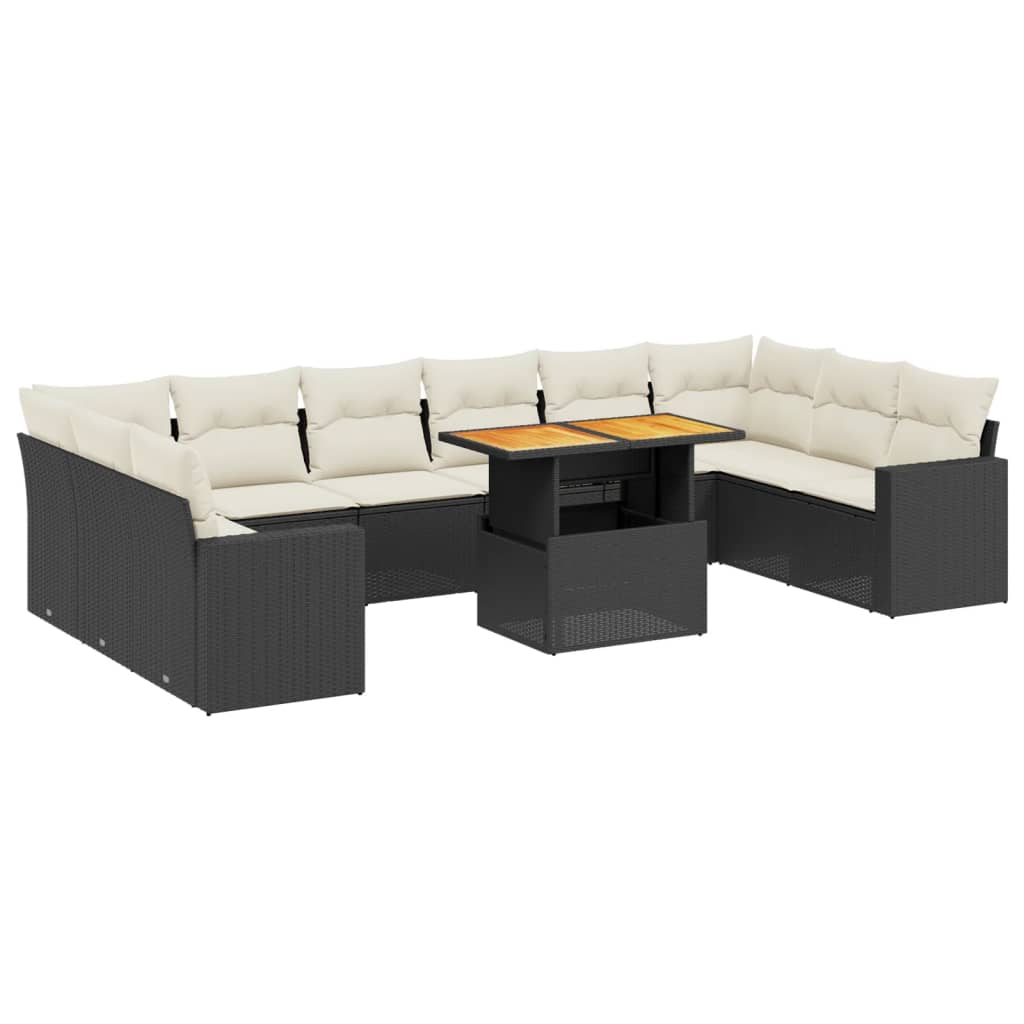 vidaXL 11-delige Loungeset met kussens poly rattan zwart