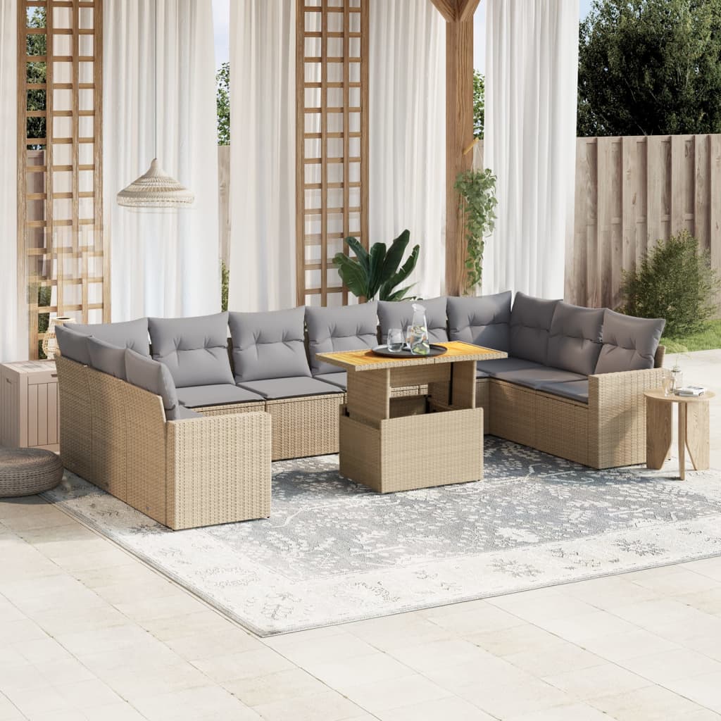 vidaXL 11-delige Loungeset met kussens poly rattan zwart