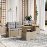 vidaXL 5-delige Loungeset met kussens poly rattan zwart