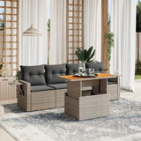 vidaXL 5-delige Loungeset met kussens poly rattan zwart
