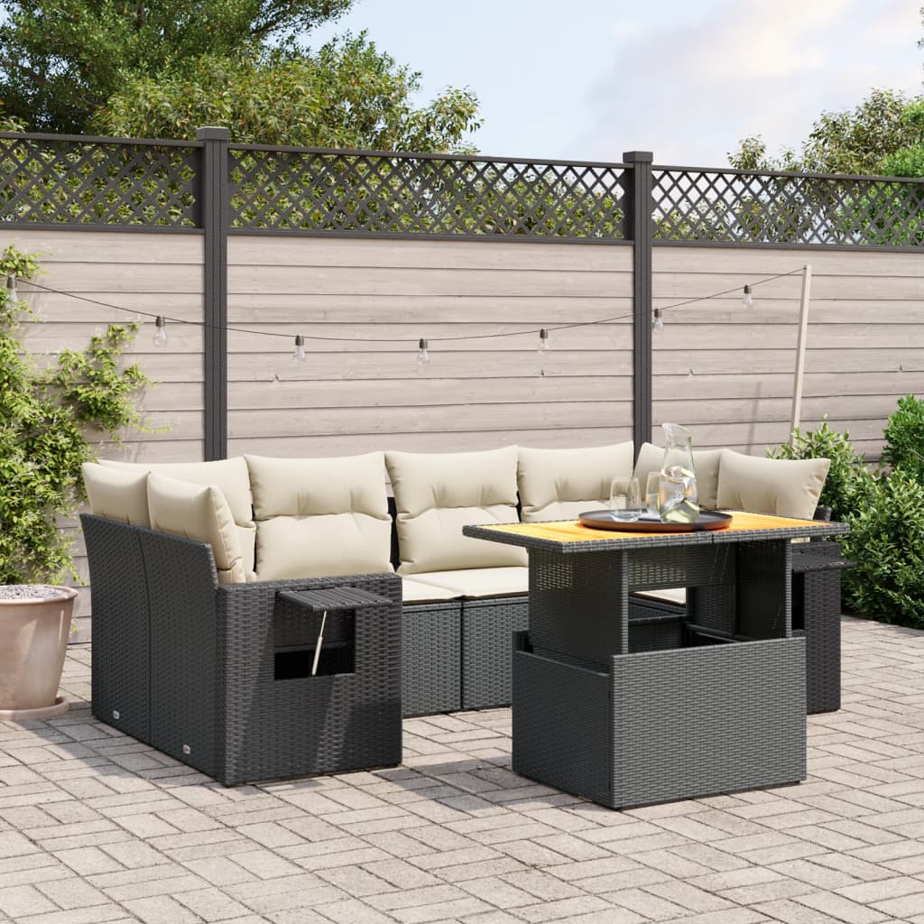 vidaXL 7-Piece Lounge Set with Cushions Poly Rattan Black