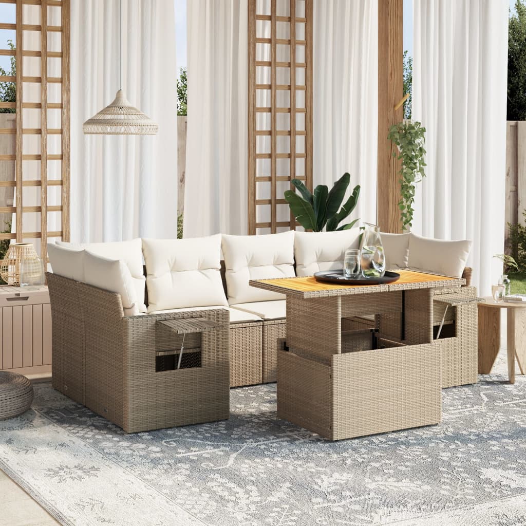 vidaXL 7-Piece Lounge Set with Cushions Poly Rattan Black