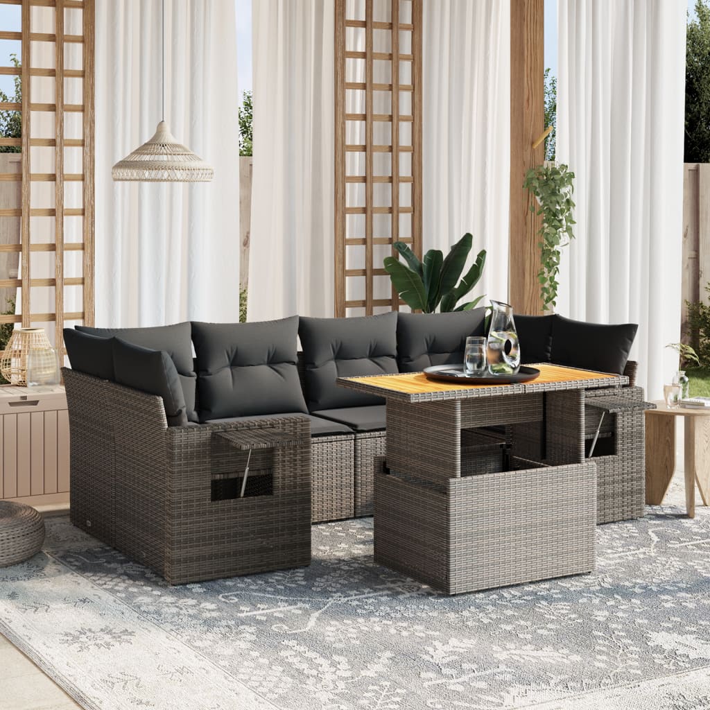 vidaXL 7-Piece Lounge Set with Cushions Poly Rattan Black