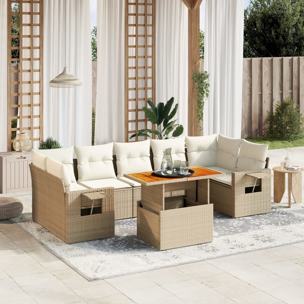 vidaXL 8-delige Loungeset met kussens poly rattan zwart