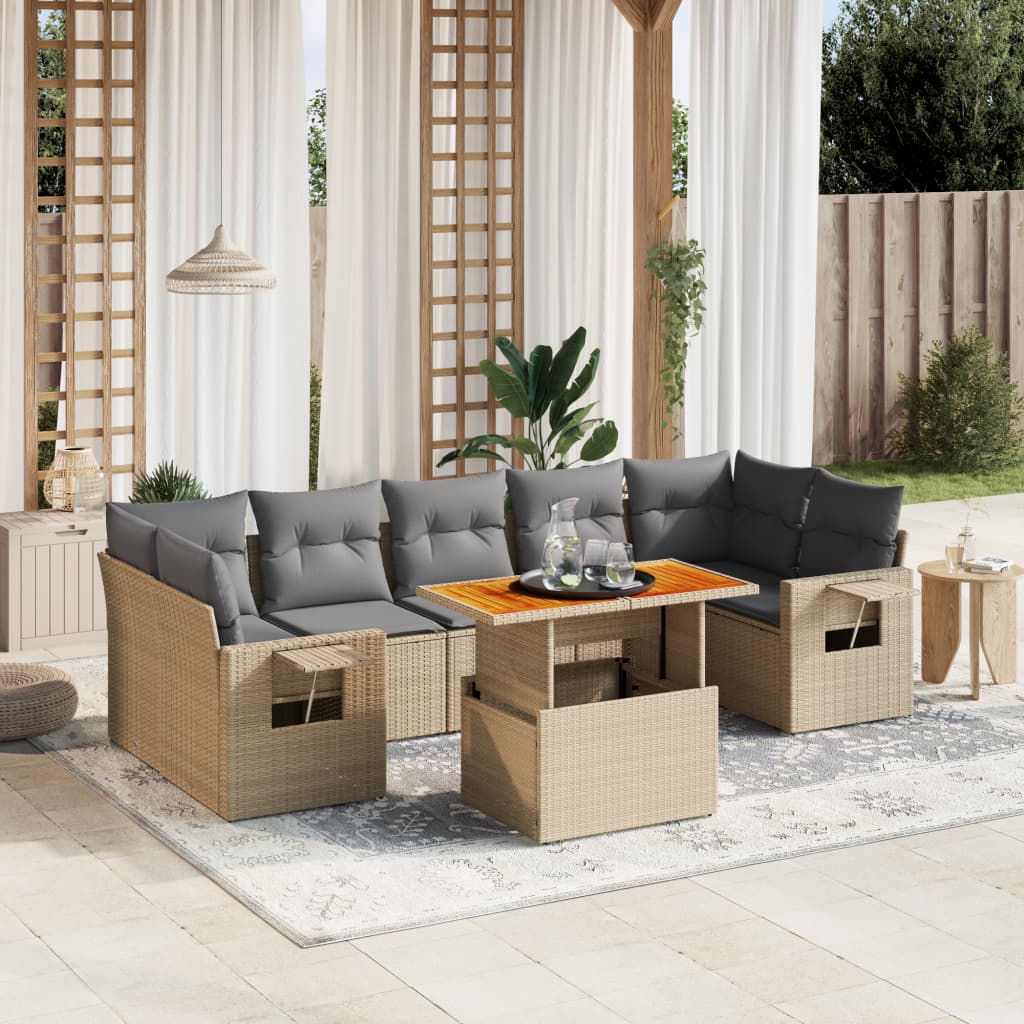 vidaXL 8-delige Loungeset met kussens poly rattan zwart