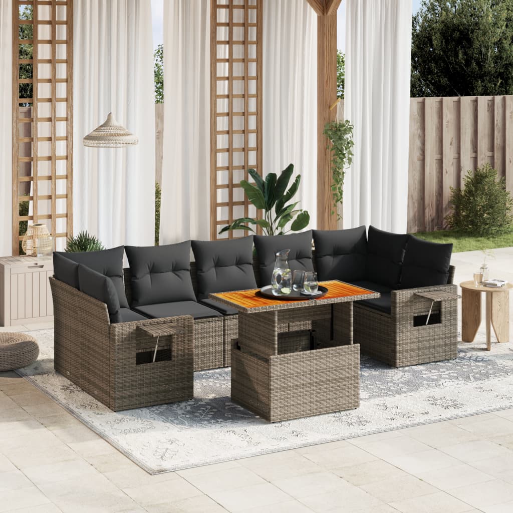 vidaXL 8-delige Loungeset met kussens poly rattan zwart