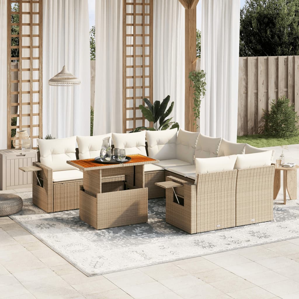 vidaXL 9-delige Loungeset met kussens poly rattan zwart