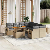 vidaXL 9-delige Loungeset met kussens poly rattan zwart