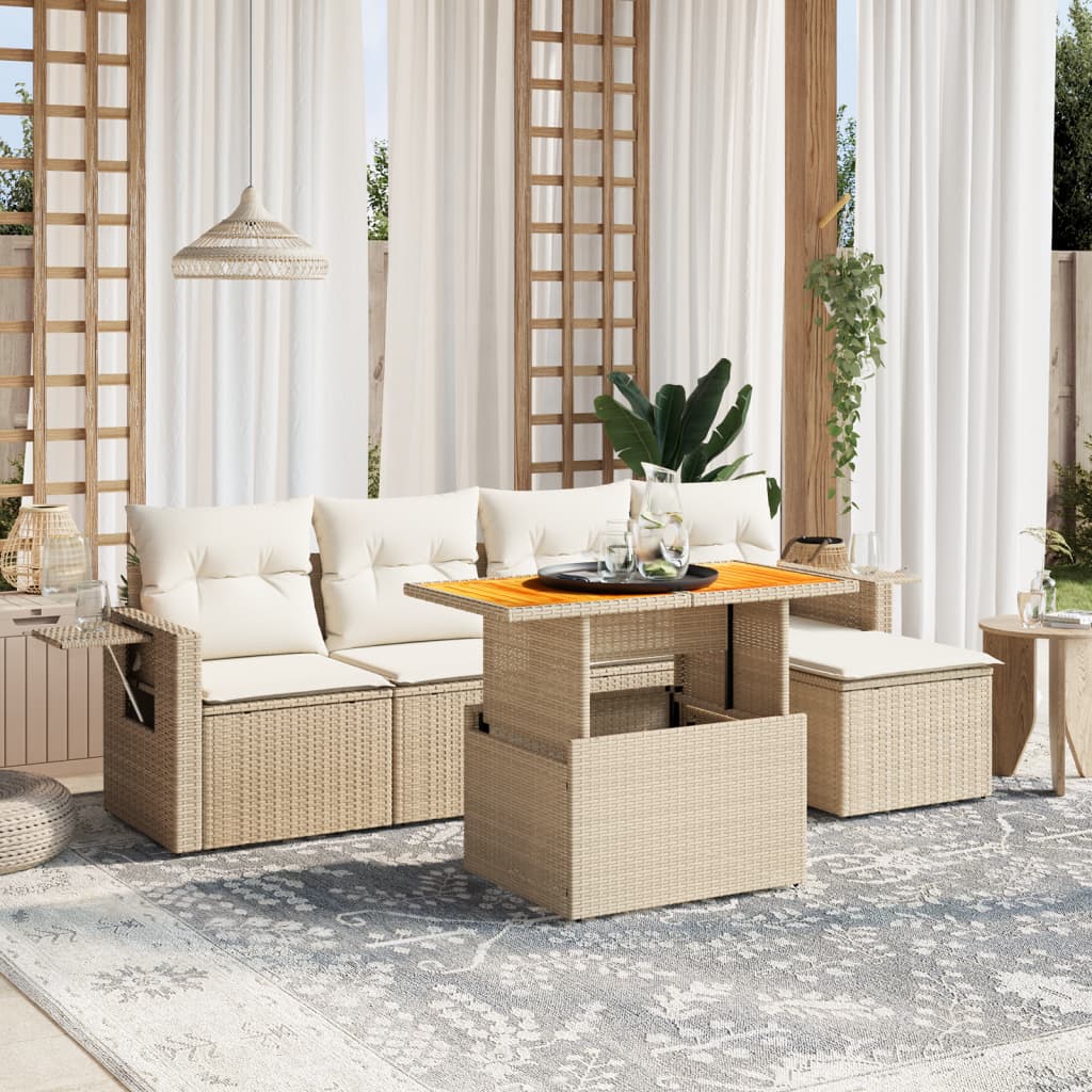 vidaXL 6-Piece Lounge Set with Cushions Poly Rattan Black