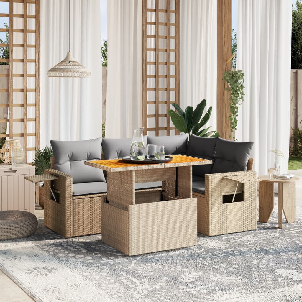 vidaXL 5-Piece Lounge Set with Cushions Poly Rattan Black