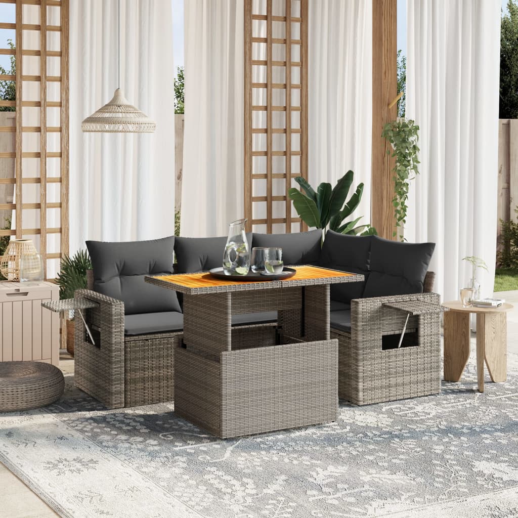 vidaXL 5-Piece Lounge Set with Cushions Poly Rattan Black
