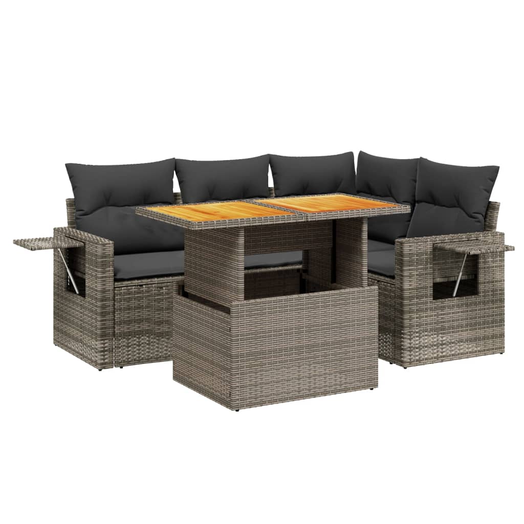vidaXL 5-Piece Lounge Set with Cushions Poly Rattan Black