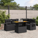 vidaXL 6-delige Loungeset met kussens poly rattan zwart