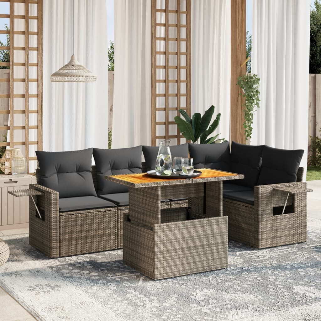 vidaXL 6-delige Loungeset met kussens poly rattan zwart