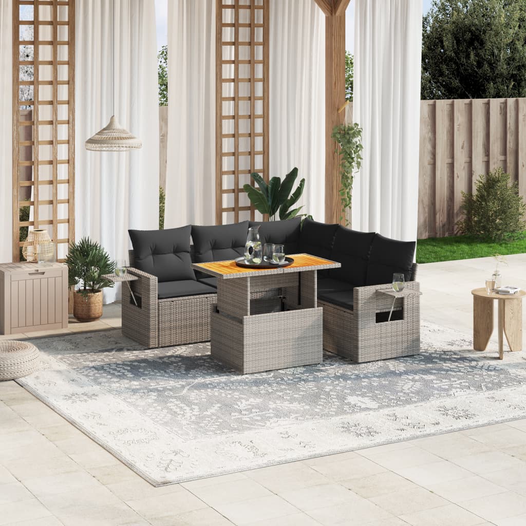 vidaXL 6-delige Loungeset met kussens poly rattan zwart