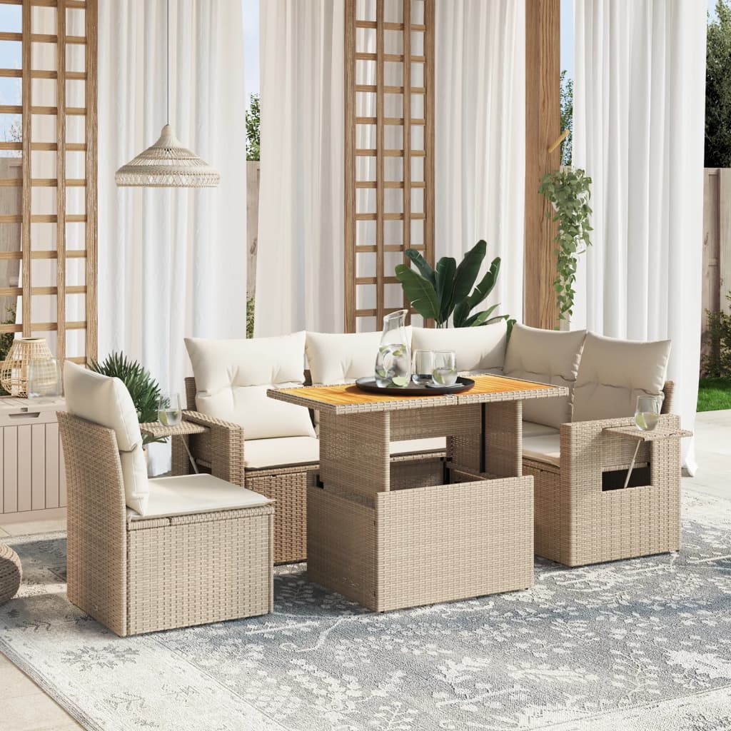 vidaXL 6-delige Loungeset met kussens poly rattan zwart