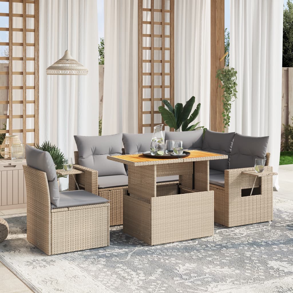 vidaXL 6-delige Loungeset met kussens poly rattan zwart