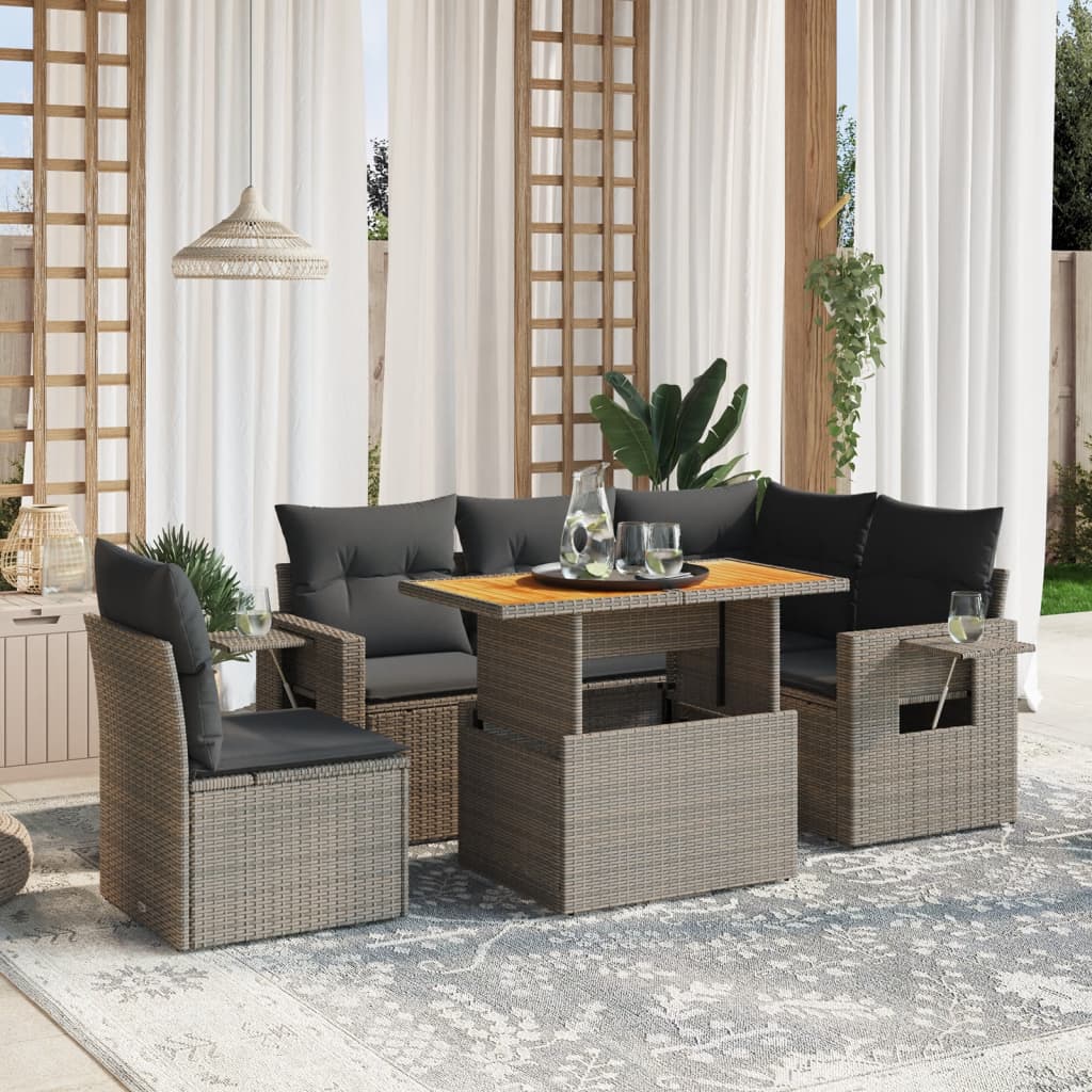 vidaXL 6-delige Loungeset met kussens poly rattan zwart