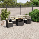 vidaXL 7-delige Loungeset met kussens poly rattan zwart
