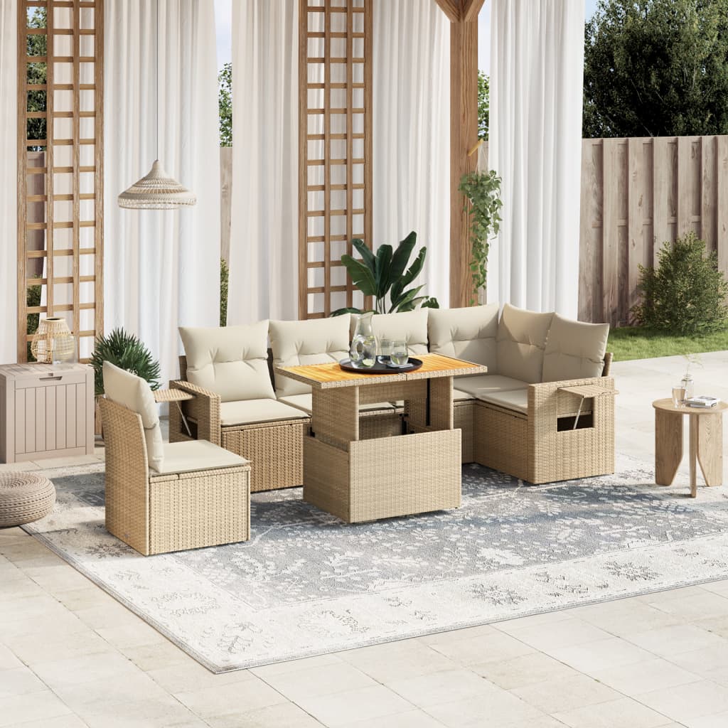 vidaXL 7-delige Loungeset met kussens poly rattan zwart