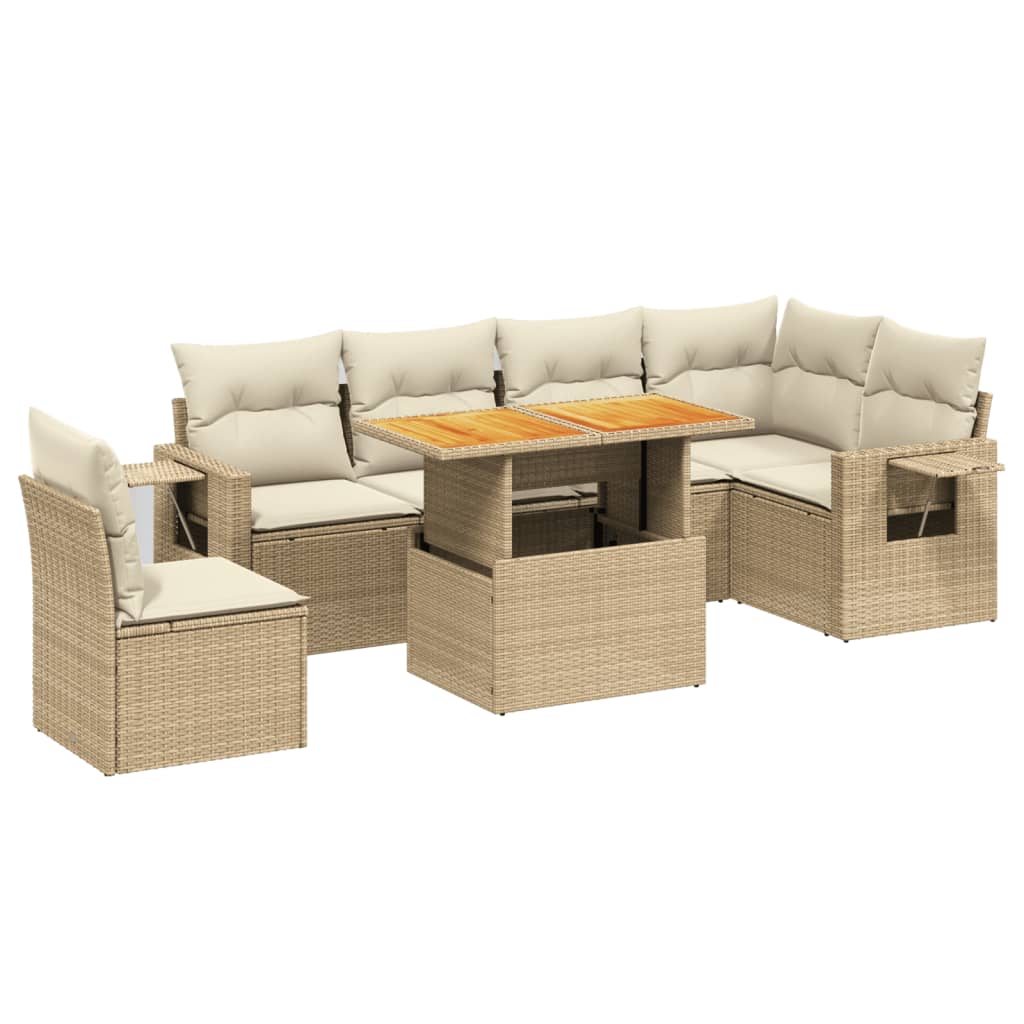 vidaXL 7-delige Loungeset met kussens poly rattan zwart