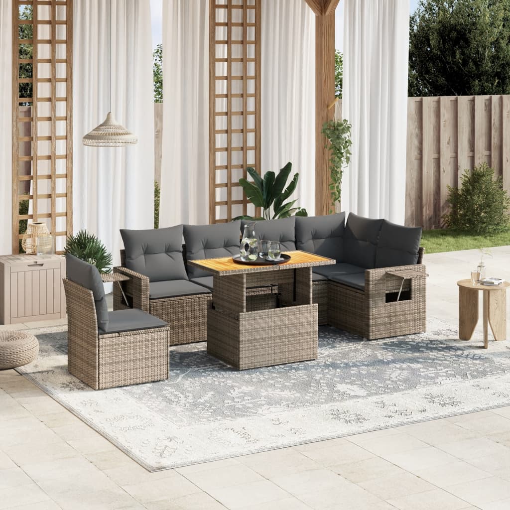 vidaXL 7-delige Loungeset met kussens poly rattan zwart