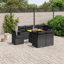 vidaXL 9-delige Loungeset met kussens poly rattan zwart
