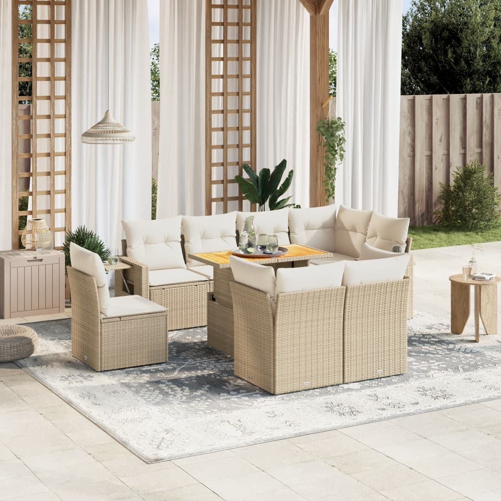 vidaXL 9-delige Loungeset met kussens poly rattan zwart
