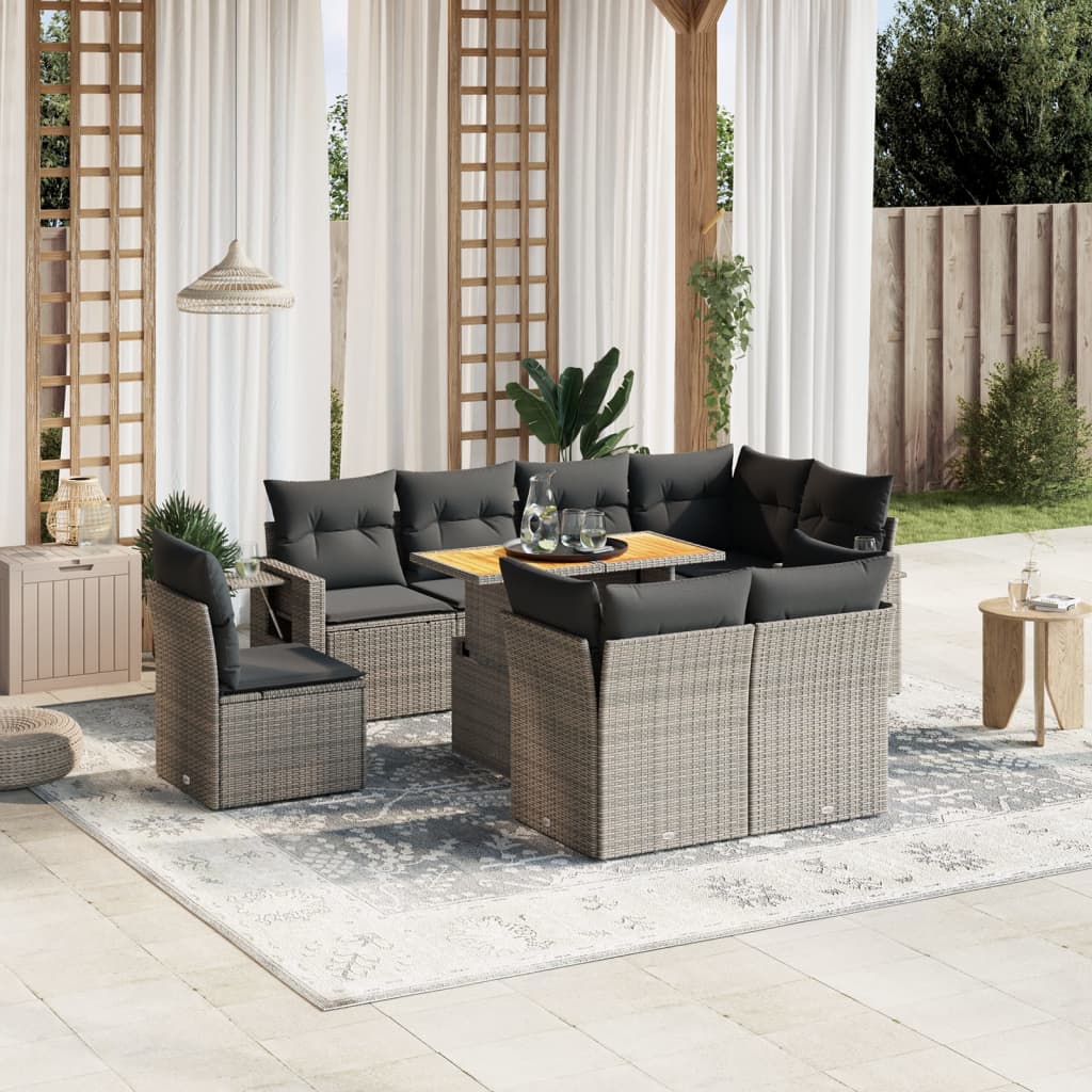 vidaXL 9-delige Loungeset met kussens poly rattan zwart