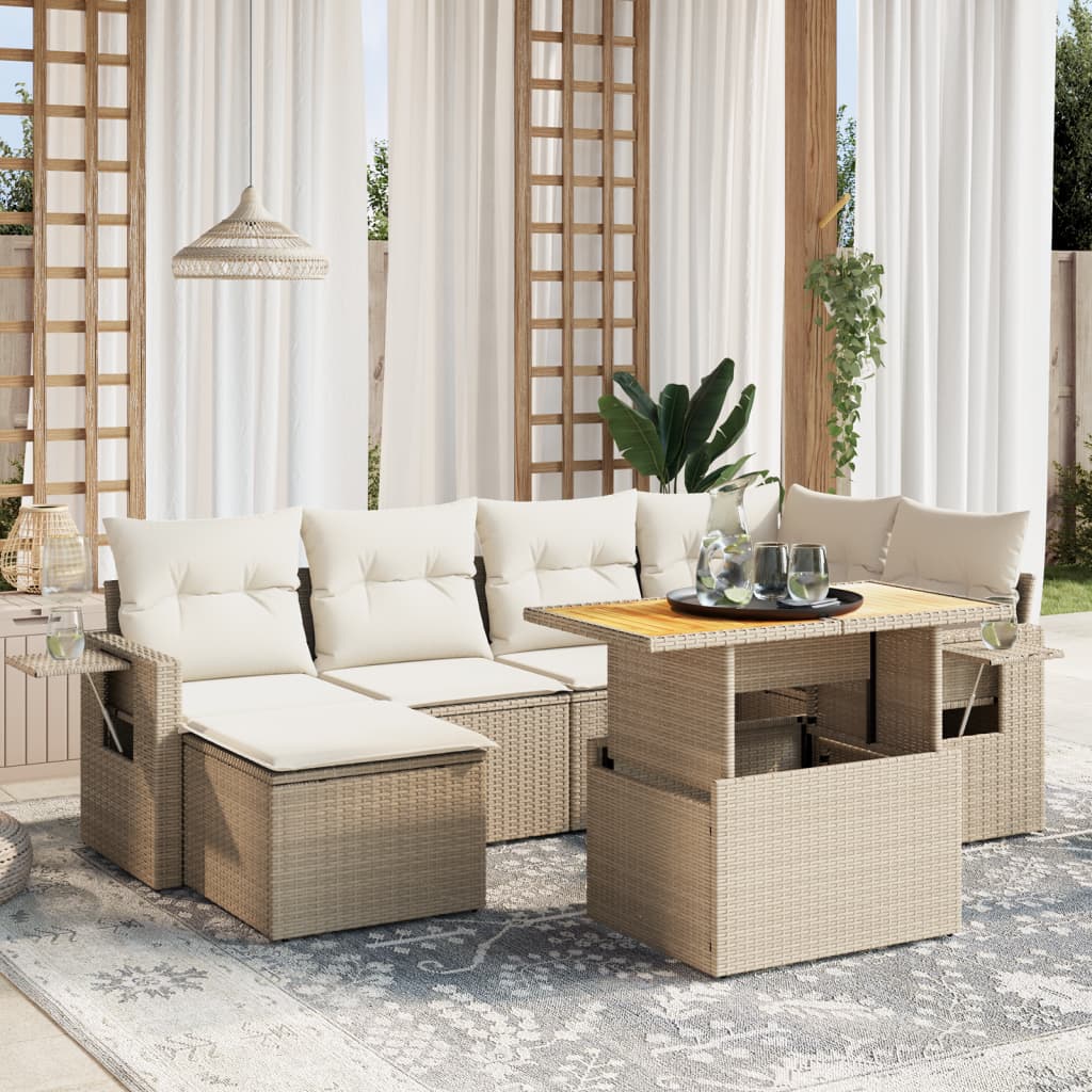 vidaXL 7-Piece Lounge Set with Cushions Poly Rattan Black