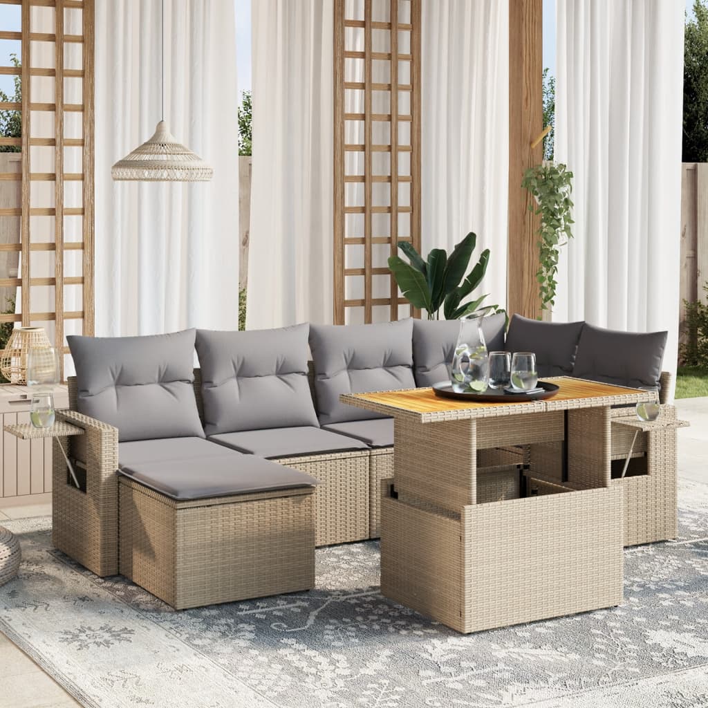 vidaXL 7-Piece Lounge Set with Cushions Poly Rattan Black