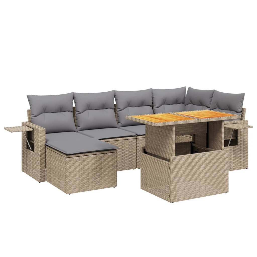 vidaXL 7-Piece Lounge Set with Cushions Poly Rattan Black