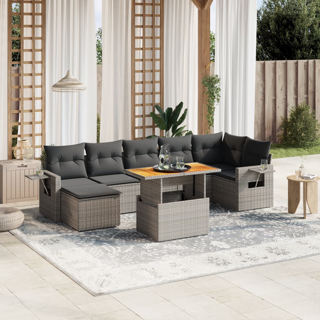 vidaXL 8-Piece Lounge Set with Cushions Poly Rattan Black